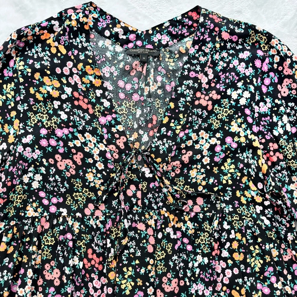 CHRISTIAN SIRIANO Boho 3/4 Sleeve Floral Tunic Top--EUC--M - Picture 12 of 16